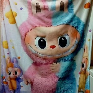 Cute Pink and Blue Cartoon Character Blanket